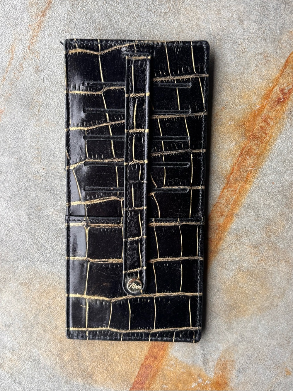 Abas Alligator Patent Leather Slim Wallet Credit Card Holder Travel Quiet Luxury